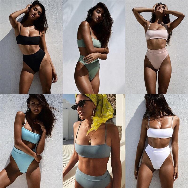 Minimalism Le Solid High Waist Bikinis Sexy Leopard Swimsuit Women Snake Print Bathing Suit 2019 New Swimwear Summer Beachwear