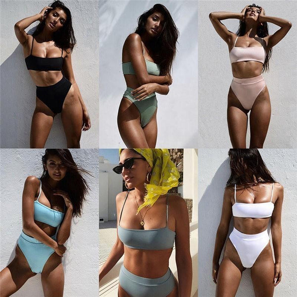 Minimalism Le Solid High Waist Bikinis Sexy Leopard Swimsuit Women Snake Print Bathing Suit 2019 New Swimwear Summer Beachwear