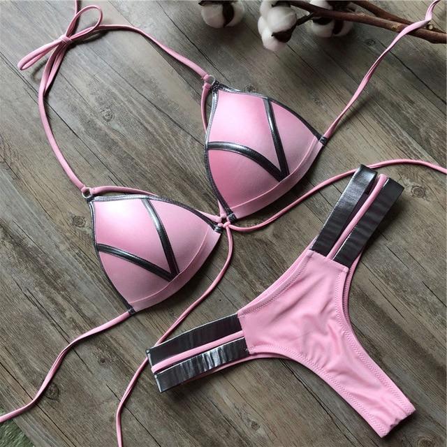 2019 Gold Stamping Women Bikini Set Sexy Padded Women Swimsuit Push Up Bikini Swimwear Summer Beachwear Brazil Bathing Suit