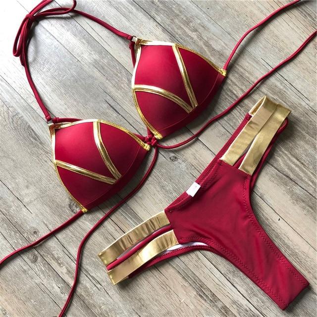 2019 Gold Stamping Women Bikini Set Sexy Padded Women Swimsuit Push Up Bikini Swimwear Summer Beachwear Brazil Bathing Suit