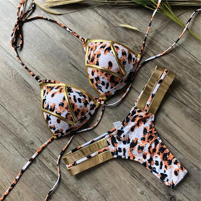 2019 Gold Stamping Women Bikini Set Sexy Padded Women Swimsuit Push Up Bikini Swimwear Summer Beachwear Brazil Bathing Suit