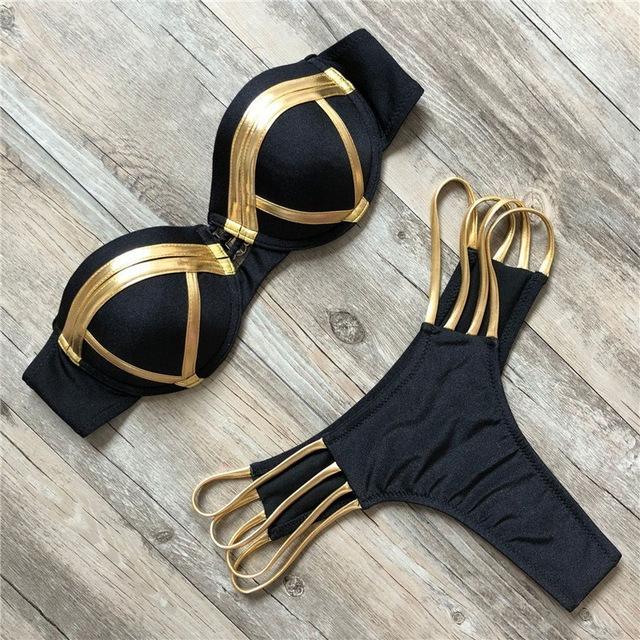 2019 Gold Stamping Women Bikini Set Sexy Padded Women Swimsuit Push Up Bikini Swimwear Summer Beachwear Brazil Bathing Suit