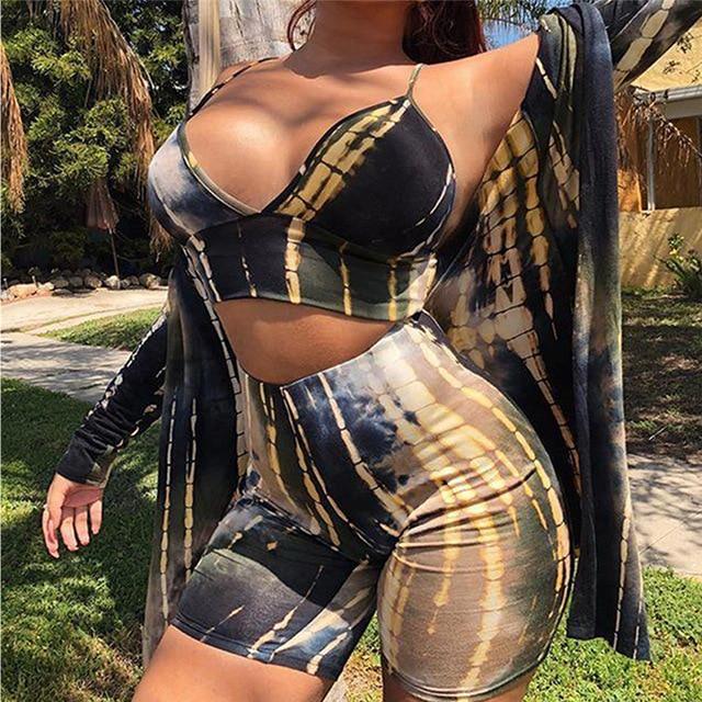 2PCS Women Crop Tops High Waist Gradient Shorts Two Piece Set Sexy Fashion Tracksuit Beach Party Wear Summer 2 Piece Set