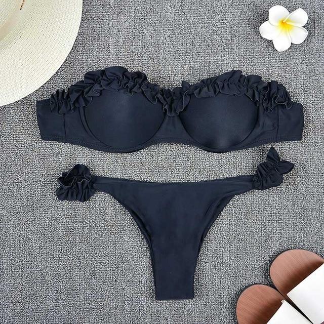 2019 White Flower Bikini Female Bather Black Floral Swimsuit Sexy Brazilian Bathing Suit Push Up Swimming Women Swimwear