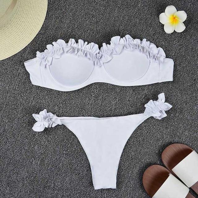 2019 White Flower Bikini Female Bather Black Floral Swimsuit Sexy Brazilian Bathing Suit Push Up Swimming Women Swimwear
