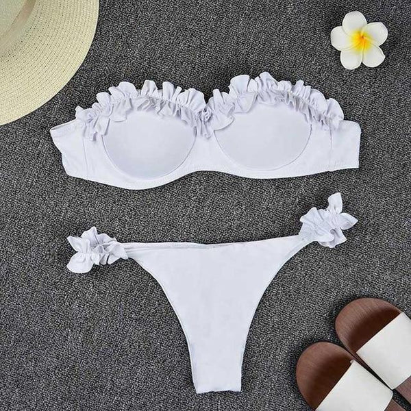 2019 White Flower Bikini Female Bather Black Floral Swimsuit Sexy Brazilian Bathing Suit Push Up Swimming Women Swimwear