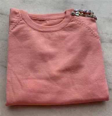Women Sweater Pearl leaking shoulder Casual 2 Piece Sweat Suit Diamond Shoulder Knit Pants + Jumper Top Costume Clothing Set