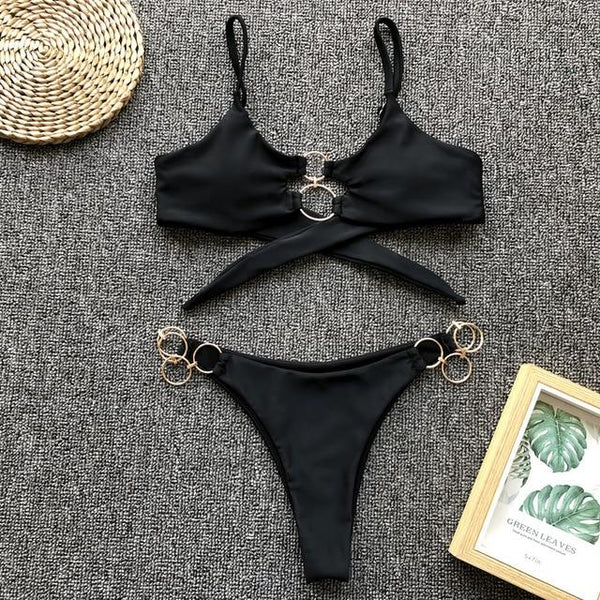 Bikini Set 2019 Hot Selling Simple Ring Accessories Women Swimwear Bikini New Style Push Up Padded Swimming Suit Bathing Suit