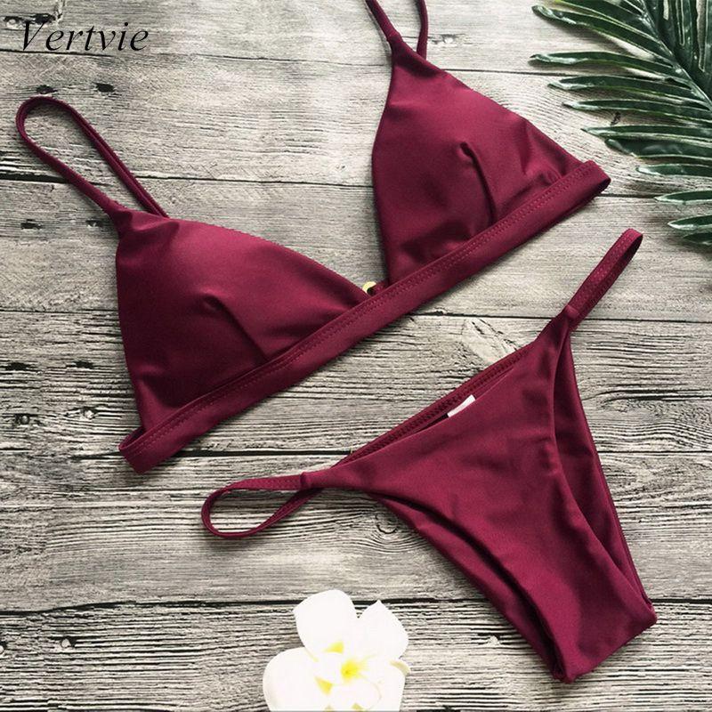 Vertvie Women Micro Bikini Set Swimwear Solid Beach Bathing Suit Brazilian Thong Swimsuit For Girls Bikini Swim Suit Femme 2019