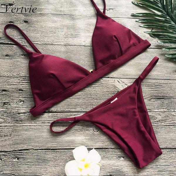 Vertvie Women Micro Bikini Set Swimwear Solid Beach Bathing Suit Brazilian Thong Swimsuit For Girls Bikini Swim Suit Femme 2019
