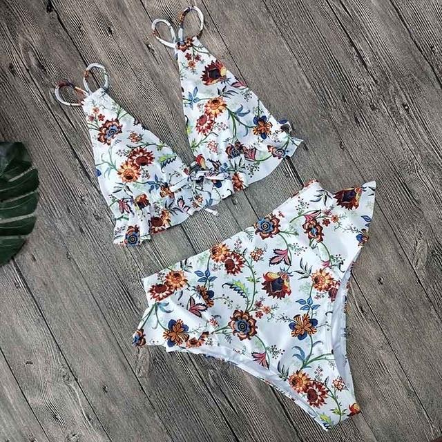 2019 Bikinis Women Swimwear Push Up Bikini Set Swimsuit Top Solid Bottom Print Brazilian Biquini Bathing Suit Swim Wear Beach