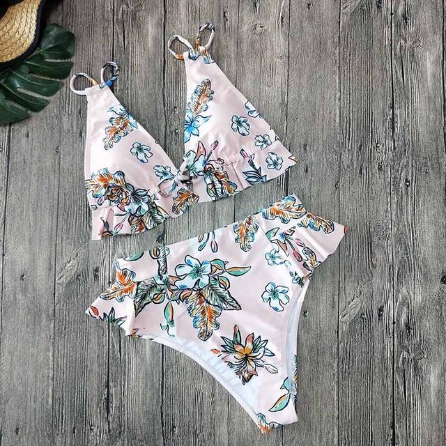 2019 Bikinis Women Swimwear Push Up Bikini Set Swimsuit Top Solid Bottom Print Brazilian Biquini Bathing Suit Swim Wear Beach