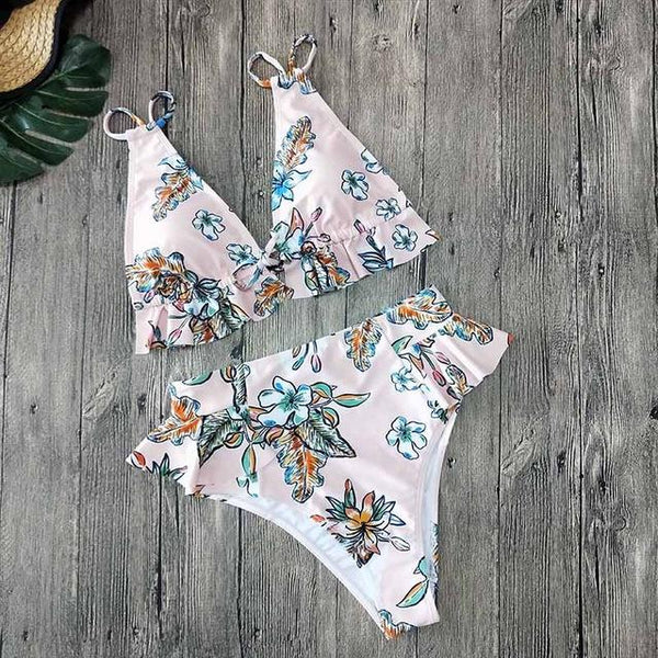 2019 Bikinis Women Swimwear Push Up Bikini Set Swimsuit Top Solid Bottom Print Brazilian Biquini Bathing Suit Swim Wear Beach