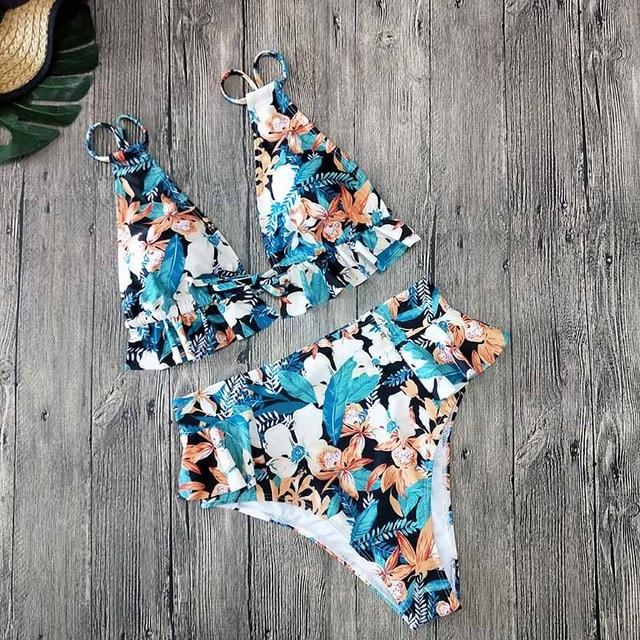 2019 Bikinis Women Swimwear Push Up Bikini Set Swimsuit Top Solid Bottom Print Brazilian Biquini Bathing Suit Swim Wear Beach