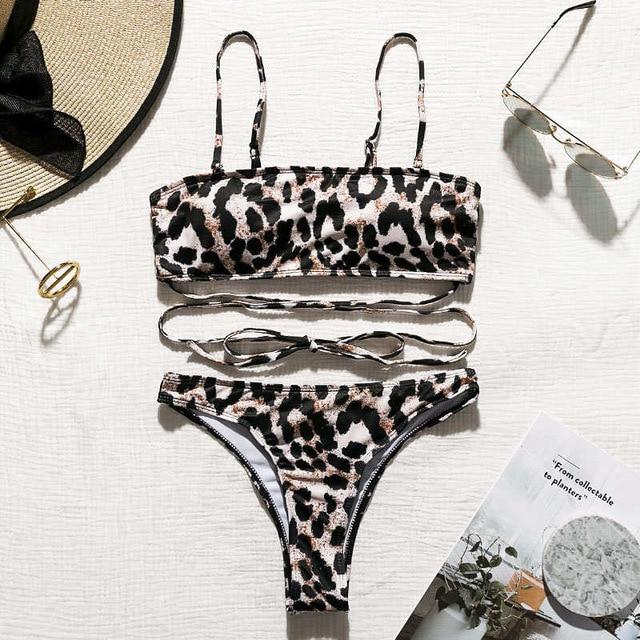 Aartiee Brazilian bikini 3 pieces Leopard print High cut swimsuit female Sexy Mesh Crop top swimwear women 2019 String biquini