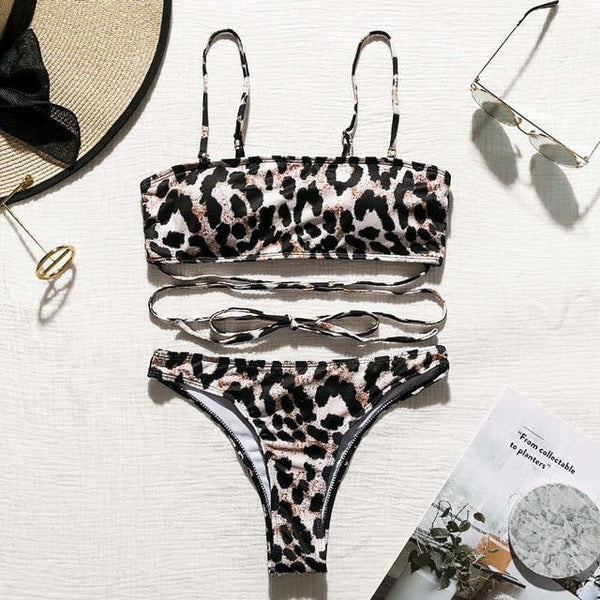 Aartiee Brazilian bikini 3 pieces Leopard print High cut swimsuit female Sexy Mesh Crop top swimwear women 2019 String biquini