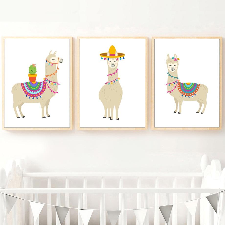 Cartoon Llama Cactus Nursery Wall Art Print Canvas Painting Nordic Canvas Posters And Prints Wall Pictures Baby Kids Room Decor