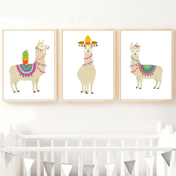 Cartoon Llama Cactus Nursery Wall Art Print Canvas Painting Nordic Canvas Posters And Prints Wall Pictures Baby Kids Room Decor