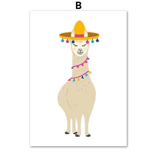 Cartoon Llama Cactus Nursery Wall Art Print Canvas Painting Nordic Canvas Posters And Prints Wall Pictures Baby Kids Room Decor