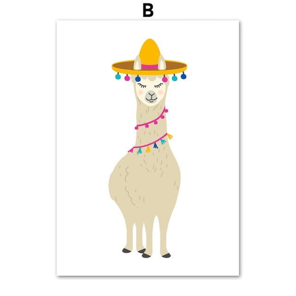Cartoon Llama Cactus Nursery Wall Art Print Canvas Painting Nordic Canvas Posters And Prints Wall Pictures Baby Kids Room Decor