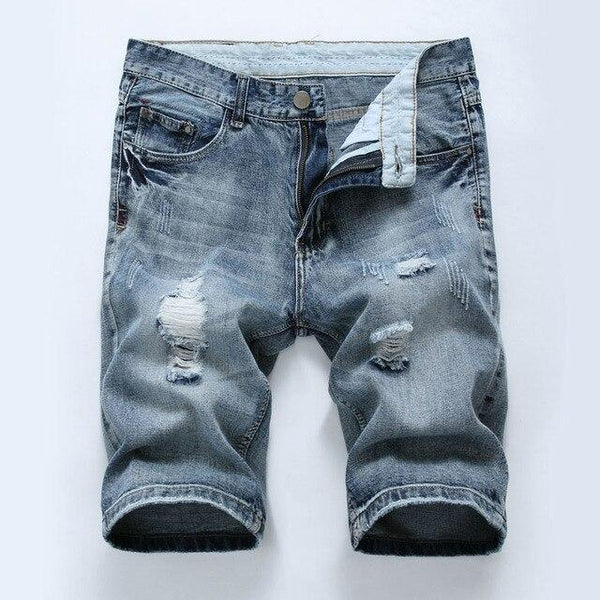 Men's Fashion Ripped Shorts Jeans 2018 Summer New Cotton Slim Denim Shorts Mens Casual Knee Length Straight Jeans Shorts Hommes