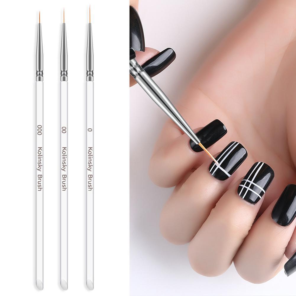 HOT SALE  3Pcs Painting Drawing Line Flower Brushes Nail Art Pens Manicure Tools