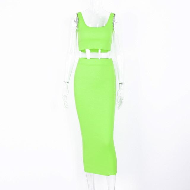 women ribbed knit two piece set long skirt crop tank top sexy elegant festival matching co ord clothes party 2019 summer outfits