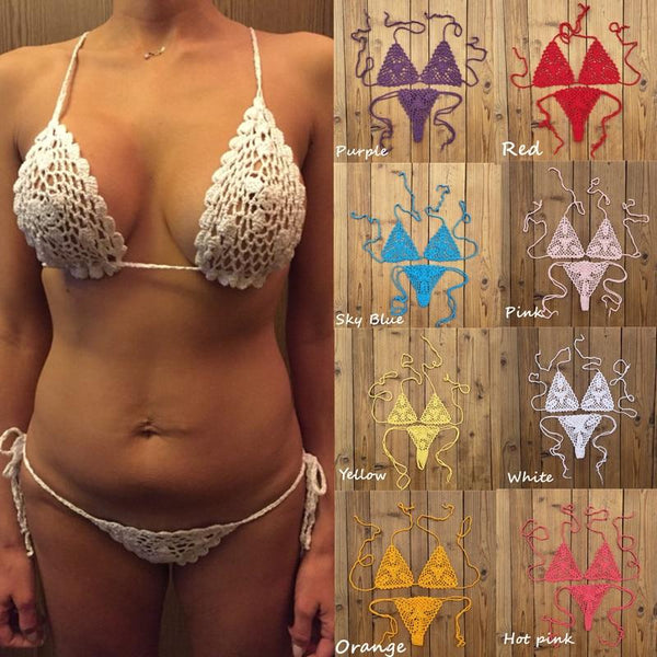 13 Color Handmade bikini Sets crochet black lace thong string swimwear Sunbathing swimsuit
