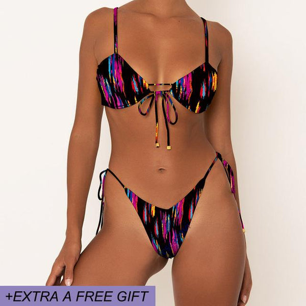 Red Leopard Print Bikini Set Women Swimsuit High Waist Thong Bandage Swimwear Female Beachwear Bathing Swimming Suit BatherSuit
