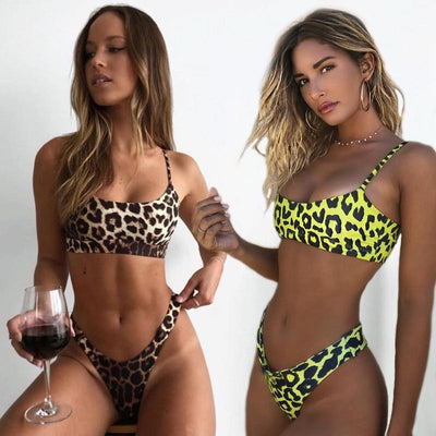 Women Sexy Leopard Bikinis Snake Print Bathing Suit Tube Top High Cut Swimsuit Brazilian Swimwear Female Summer Beachwear