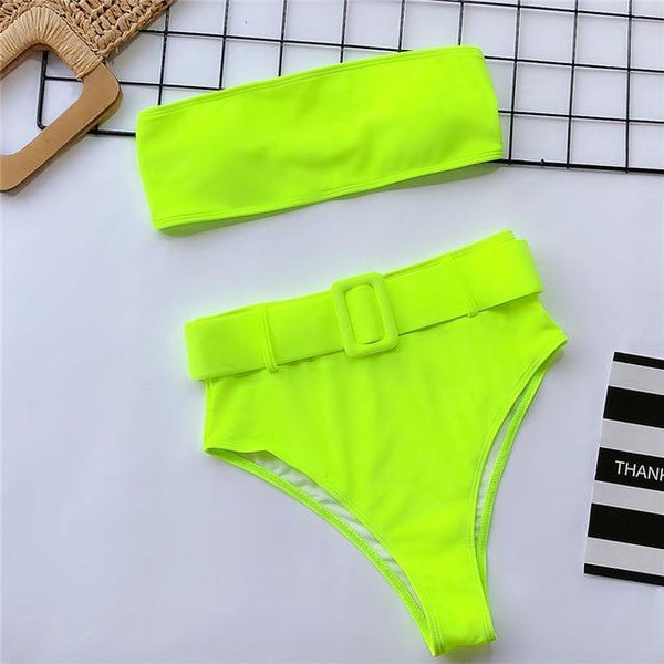 High waist Brazilian neon bikini 2019 Belt swimwear women Bandeau swimsuit female Push up bathing suit Summer bathers biquini