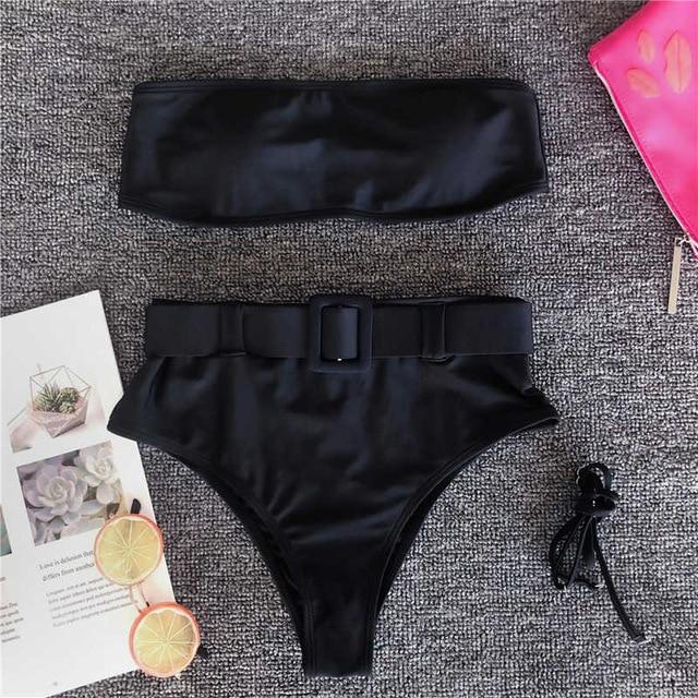 High waist Brazilian neon bikini 2019 Belt swimwear women Bandeau swimsuit female Push up bathing suit Summer bathers biquini