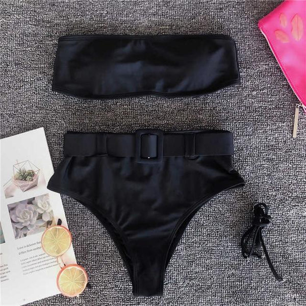 High waist Brazilian neon bikini 2019 Belt swimwear women Bandeau swimsuit female Push up bathing suit Summer bathers biquini