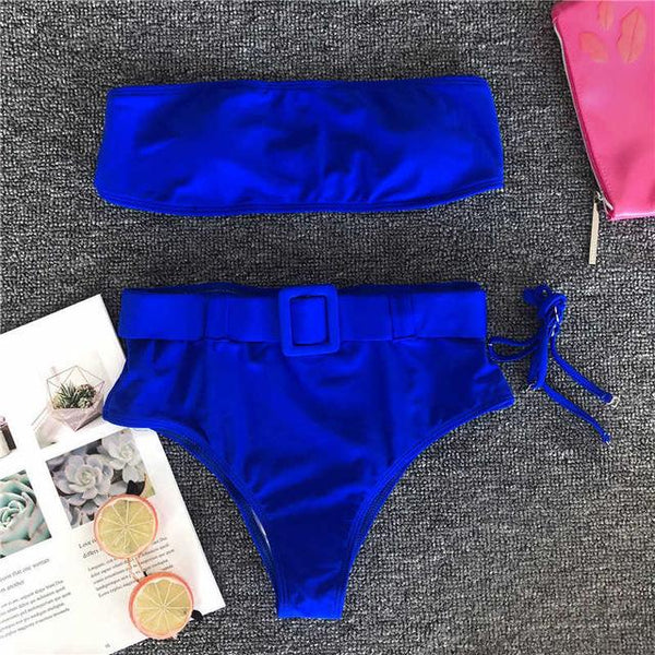 High waist Brazilian neon bikini 2019 Belt swimwear women Bandeau swimsuit female Push up bathing suit Summer bathers biquini