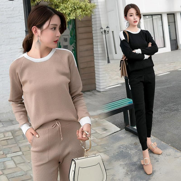 Women  2 piece set knit pants suit Sweater tracksuit Suits and Set Autumn Spring Casual  Pullover Winter sets