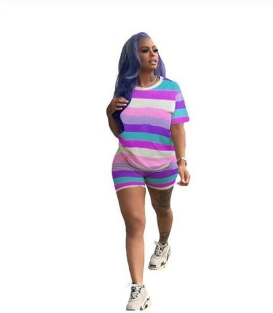 RAISEVERN Women Letters Print 2 Piece Sets Summer Short Sleeve Top And Shorts Set Track Suit Casual Two Pieces Outfits Tracksuit