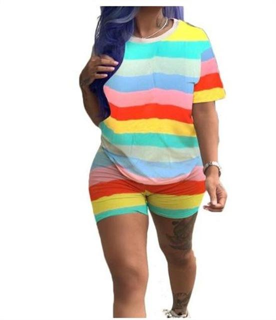 RAISEVERN Women Letters Print 2 Piece Sets Summer Short Sleeve Top And Shorts Set Track Suit Casual Two Pieces Outfits Tracksuit