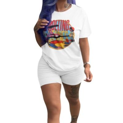 RAISEVERN Women Letters Print 2 Piece Sets Summer Short Sleeve Top And Shorts Set Track Suit Casual Two Pieces Outfits Tracksuit