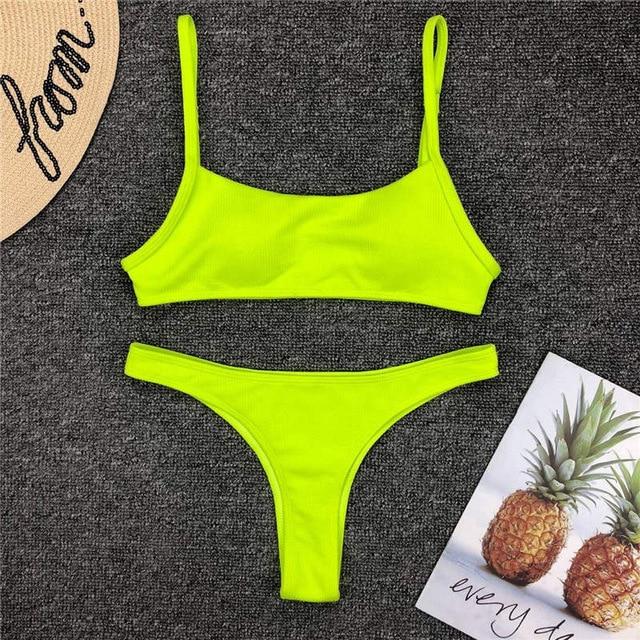 Mossha Sexy thong Pink bikini Neon swimsuit female Bathing suit One shoulder Bikini set 2019 swimwear women High cut biquini new