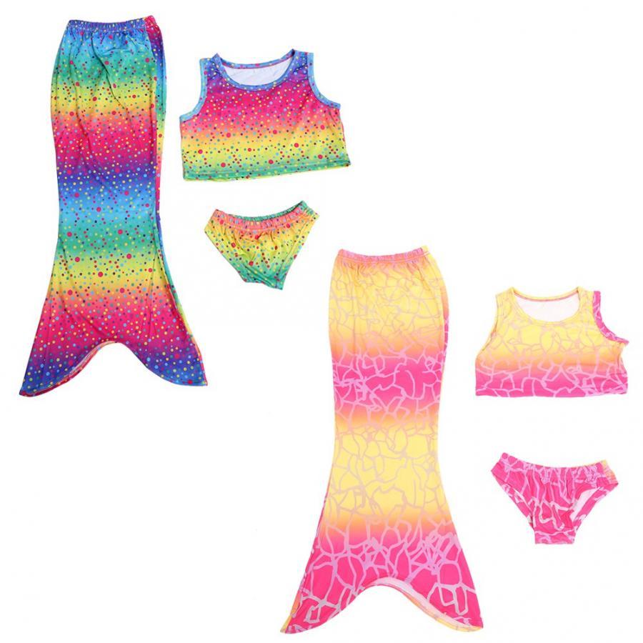 Girls Kids Tail Swimming Suit Swimmable Bikini Set Costume Cosplay Swimwear Push Up Swimwear