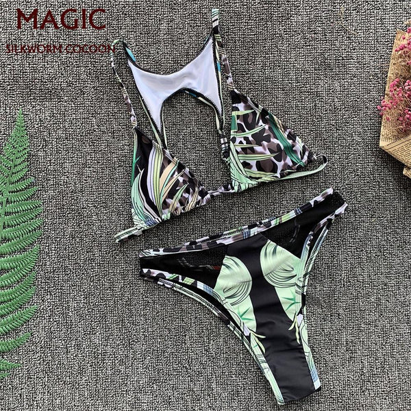 Green Mesh Stitching Bikini Set Brazillian Swimsuit Women Sexy High Waist Thong Swimwear Female Swimming Suit Maillot De Bain