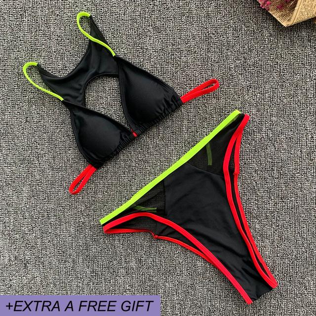 Green Mesh Stitching Bikini Set Brazillian Swimsuit Women Sexy High Waist Thong Swimwear Female Swimming Suit Maillot De Bain
