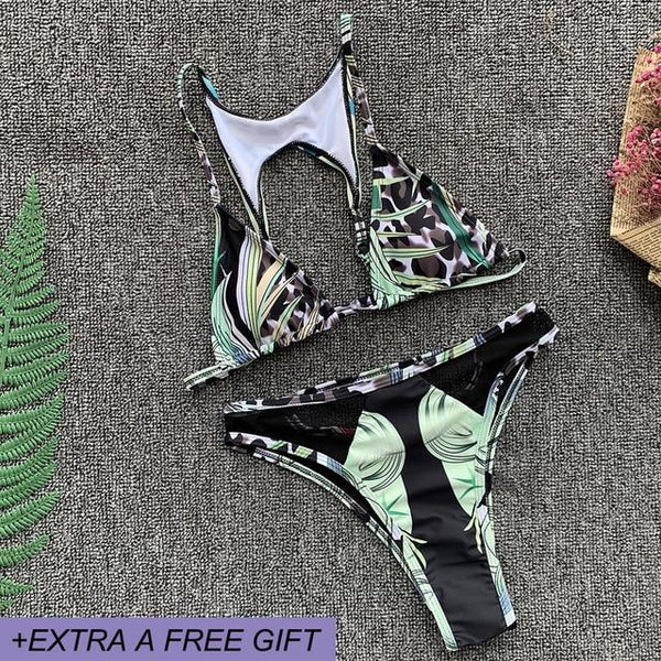Green Mesh Stitching Bikini Set Brazillian Swimsuit Women Sexy High Waist Thong Swimwear Female Swimming Suit Maillot De Bain