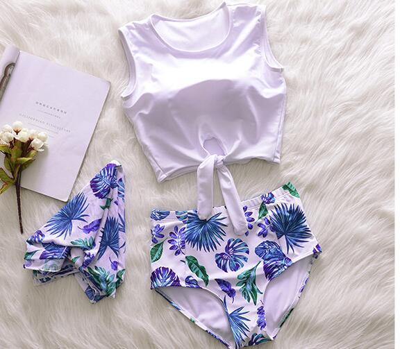 Swimsuit Women Three Pieces Swim Wear 2019 Plavky Swimming Suit Swimwear Separate Ladies Bikini Tankini Split Three Piece Suit