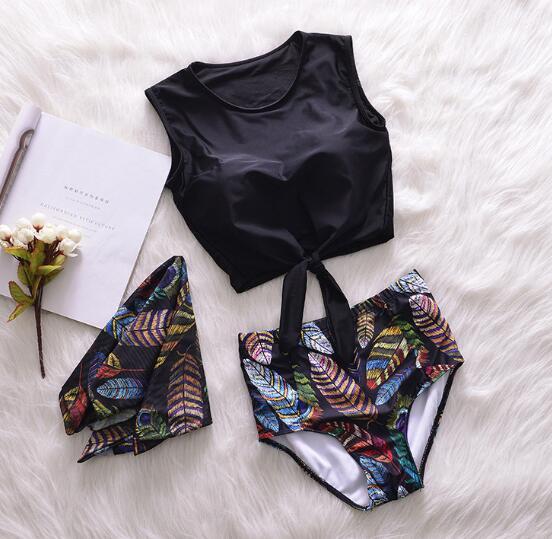 Swimsuit Women Three Pieces Swim Wear 2019 Plavky Swimming Suit Swimwear Separate Ladies Bikini Tankini Split Three Piece Suit
