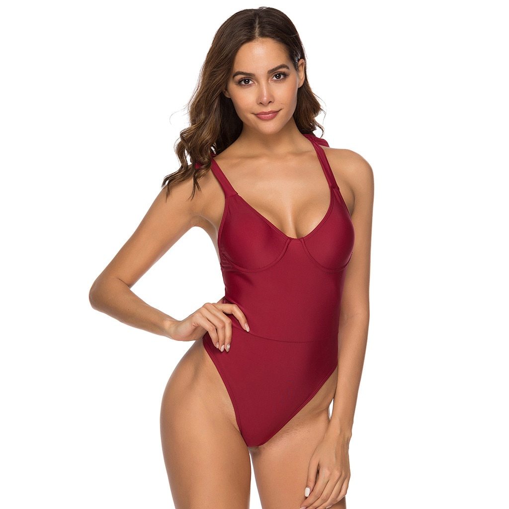 2019 women's Fashion New Beach Wear Women's Swimwear Solid Color Sexy Siamese Steel Bathing Suit Pool Plate Bikini Swim Wear