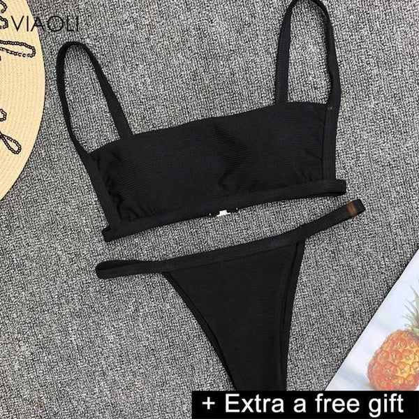 Women's Swimming Suit Green Adjustable Sling Thong Bikini Set Push-Up Padded Bra Beach Swimsuit Swimwear Biquini New Arrival