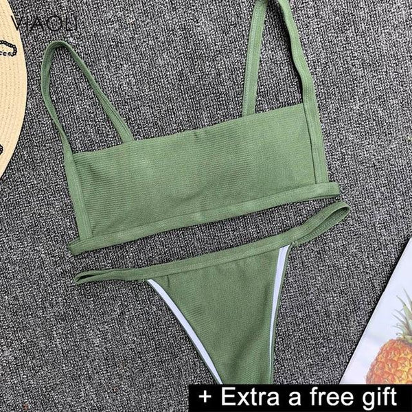 Women's Swimming Suit Green Adjustable Sling Thong Bikini Set Push-Up Padded Bra Beach Swimsuit Swimwear Biquini New Arrival