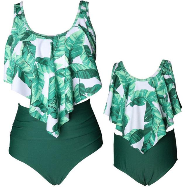 Family Matching Swimwear Mother Daughter Swimsuit Women Hight Waist Tankini Kids Girls Summer Swimming Bathing Suit Beachwear