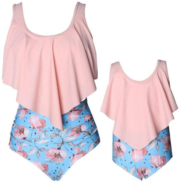 Family Matching Swimwear Mother Daughter Swimsuit Women Hight Waist Tankini Kids Girls Summer Swimming Bathing Suit Beachwear